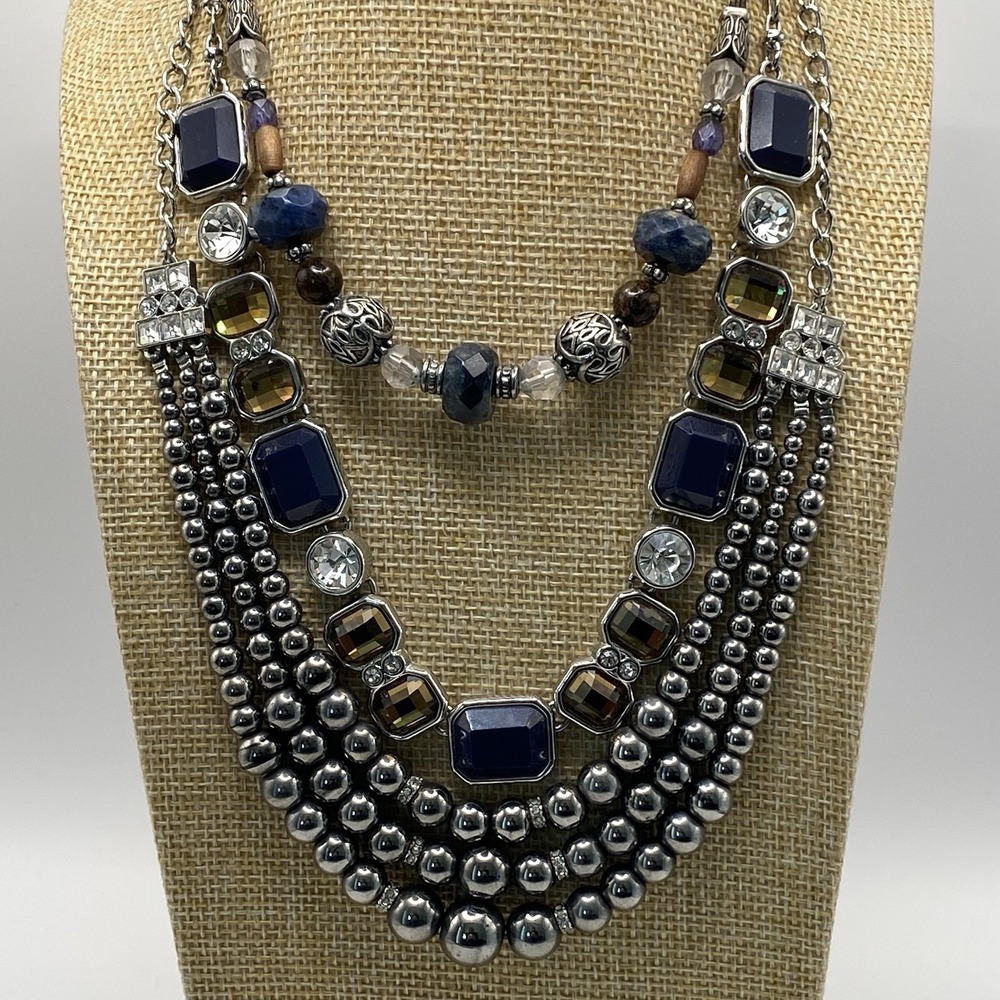 Lia Sophia Silver Tone Necklaces Lot Vintage Rhinestone Blue OS
